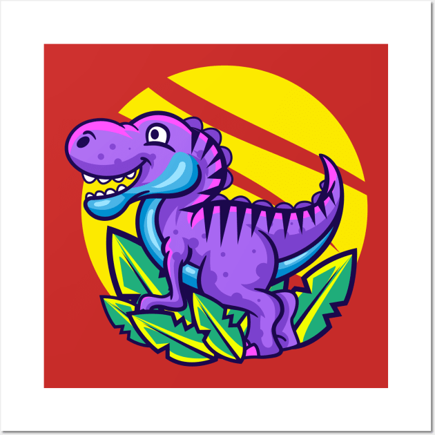 Cute Purple Little Dino Wall Art by Harrisaputra